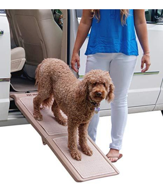 Pet Gear Travel Lite Bi-Fold Ramp for Cats/Dogs, Lightweight/Portable, Safety Tether Included, Rubber Grippers for Stability, PG9050TN, Bi-Fold Half Ramp 42 L, Tan, 42x16x4 Inch