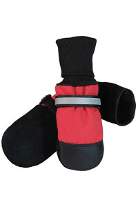 Muttluks Original Fleece-Lined Dog Boots - Warm, cozy Socks for Dogs, Puppies - Stretchy, Adjustable Pet Booties - Leather Soles, Reflective Straps - 4 Pack - Red, Small