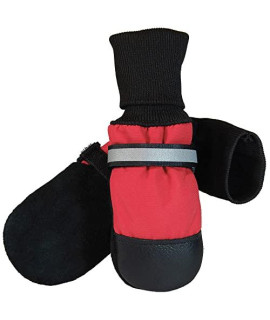 Muttluks Original Fleece-Lined Dog Boots - Warm, cozy Socks for Dogs, Puppies - Stretchy, Adjustable Pet Booties - Leather Soles, Reflective Straps - 4 Pack - Red, Small