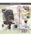 Pet Stroller Dog Cat Cage Stroller 4 Wheels W/RainCover,Leopard Skin