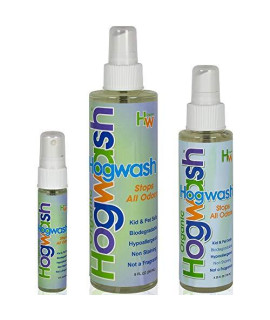 Organic Hogwash 3 Pack Includes 1Ounce 4Ounce 8Ounce Spray Bottles Pet Cat Urine Odor Remover Room Bathroom Smell Eliminator For Home And Car