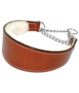 Sheepskin Lined Leather Martingale Dog collar 2.5in wide by 18in - Tan