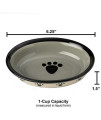 PetRageous 44247 Oval Metro Paws Stoneware Cat Bowl 6.25-Inch Wide and 1.5-Inch Tall Saucer with 1-Cup Capacity and Dishwasher and Microwave Safe for Small Dogs and Cats, Multi-Colored, Black