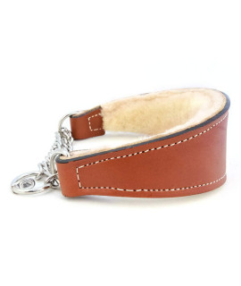 Sheepskin Lined Leather Martingale Dog collar 1.75in wide by 16in - Tan