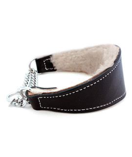 Sheepskin Lined Leather Martingale Dog collar 1in wide by 12in - Black