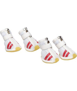 PET LIFE Air-Mesh Flexible Lightweight Sporty Fashion Breathable Pet Dog Shoes Sneakers Booties Boots w/ Rubberized Grips, Small, White & Red