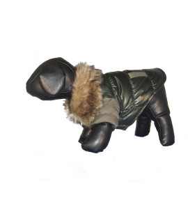 Ultra Fur collar Dog Jacket in Dark green Size: X-Large