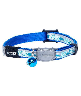 Rogz Reflective Cat Collar with Breakaway Clip and Removable Bell, fully adjustable to fit most breeds, Blue Floral Design