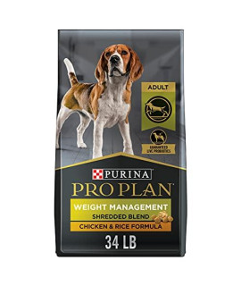 Purina Pro Plan Weight Management Dog Food, Shredded Blend Chicken & Rice Formula - 34 lb. Bag