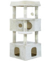 Cat Tree Cat Tower Cat Condo Playground Cage Kitten Medium Multi-Level 48.8 Inches Activity Center Play House Scratching Post Furniture Large Soft Plush Perches (Beige)