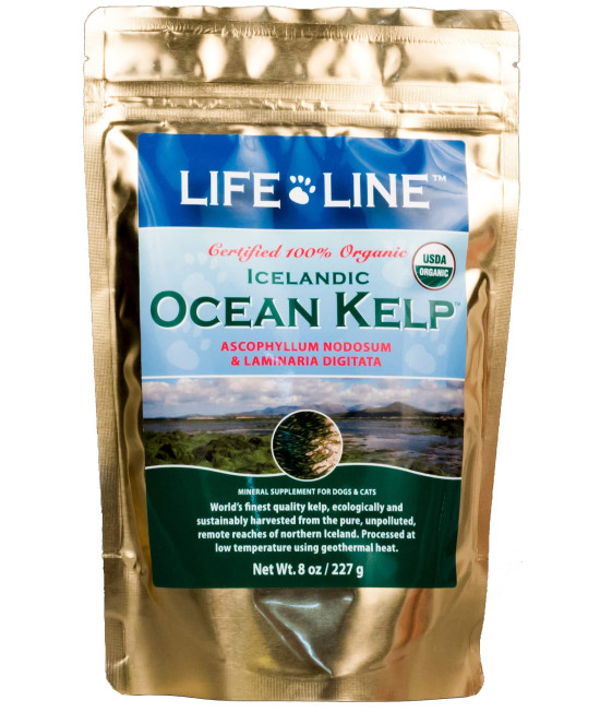 Life Line Pet Nutrition Organic Ocean Kelp Supplement for Skin & Coat, Digestion in Dogs & Cats, 8oz (20200)