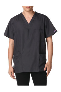 cherokee Women and Men V-Neck Scrub Top with 3 Pockets 4876, L, Pewter