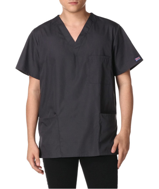 cherokee Women and Men V-Neck Scrub Top with 3 Pockets 4876, L, Pewter