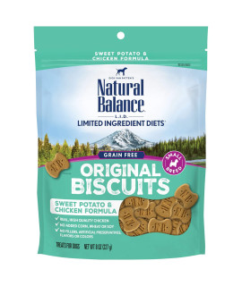 Natural Balance Limited Ingredient Original Biscuits chicken & Sweet Potato grain-Free Dog Treats for Small-Breed Adult Dogs 8-oz. Pouch