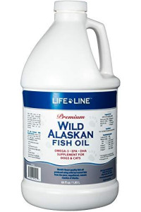 Life Line Pet Nutrition Wild Alaskan Fish Oil Omega-3 Supplement for Skin & Coat  Supports Brain, Eye & Heart Health in Dogs & Cats, 66oz