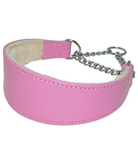 Sheepskin Lined Leather Martingale Dog collar 1.75in wide by 14in - Pink