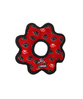 TUFFY- Worlds Tuffest Soft Dog Toy- Ultimate gear Ring-Squeakers - Multiple Layers Made Durable, Strong ToughInteractive Play (Tug,Toss Fetch)Machine Washable Floats (Junior, Red Paw)