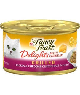 Purina Fancy Feast Grilled Gravy Wet Cat Food, Delights Grilled Chicken & Cheddar Cheese Feast - (24) 3 oz. Cans