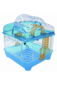 YML Clear Plastic Dwarf Hamster Mice Cage with Ball on Top, Blue