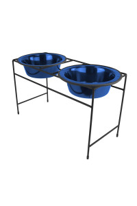 Platinum Pets Modern Double Diner Feeder with Stainless Steel catDog Bowl, Large, Sapphire Blue