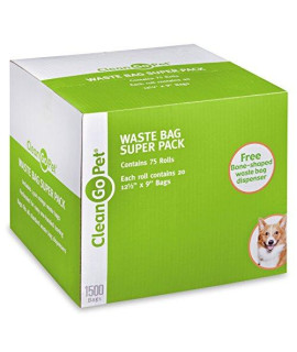 clean go Pet Dog Waste Bags Super Pack 75 Perforated Rolls Total of 1500 Durable Leakproof Poop Bags