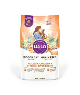 Halo Dry Cat Food, Indoor Cat Food, Grain Free, Weight Control Cat Food, Chicken & Chicken Liver, 3-Pound Bag