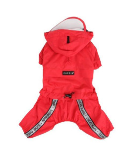 Authentic Puppia Race Track Hooded Jumpsuit, Red, Small