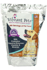 Vibrant Pets Senior Complete Dog Immune System Supplement | Older Dog Muscle and Joint Supplement with Probiotics & Enzymes for Digestion | Nutrient-Rich Skin & Coat Immune Booster Powder 48oz