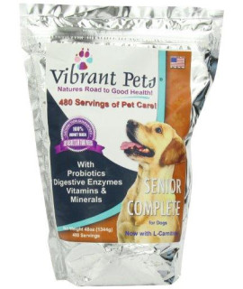 Vibrant Pets Senior Complete Dog Immune System Supplement | Older Dog Muscle and Joint Supplement with Probiotics & Enzymes for Digestion | Nutrient-Rich Skin & Coat Immune Booster Powder 48oz