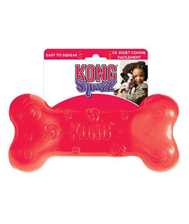 KONG - Squeezz Bone - Strong Squeaky Dog Toy, Squeaks even if punctured - For Large Dogs (Assorted Colors)