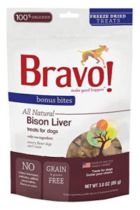 Bravo Bonus Bites Dog Treats Freeze Dried Buffalo Livers Snack - All Natural - Grain Free - 3 oz