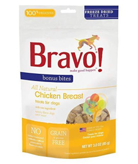 Bravo Bonus Bites Dog Treats Freeze Dried Chicken Breast - All Natural - Grain Free - 3 oz