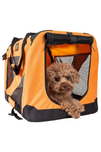 PET LIFE 360A Vista View Zippered Soft Folding collapsible Durable Metal Framed Pet Dog crate House carrier X-Small Orange