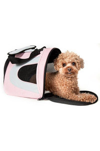Pet Life Airline Approved Collapsible Zippered Folding Sporty Mesh Travel Fashion Pet Dog Carrier Crate, Medium, Pink & Cream