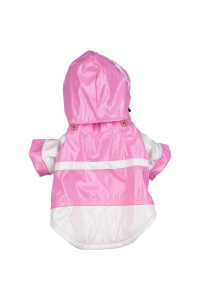 PET LIFE Two-Tone PVc Waterproof Designer Fashion Adjustable Pet Dog coat Jacket Raincoat w Removable Hood Medium Pink and White