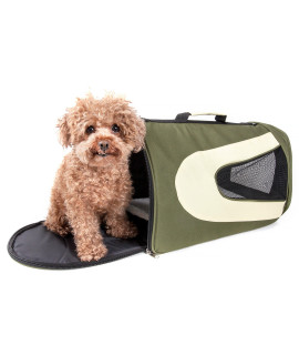 PET LIFE Airline Approved Collapsible Zippered Folding Sporty Mesh Travel Fashion Pet Dog Carrier Crate, Medium, Green & Khaki