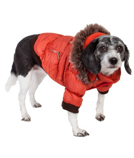 PET LIFE classic Metallic Fashion Pet Dog coat Jacket Parka w 3M Insulation and Removable Hood Small Metallic Orange