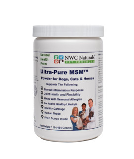 Ultra-Pure MSM for Dogs cats & Horses Supports Hip Joint and connective Tissue for Healthy cartilage and Mobility Opti MSM the Purest in the World by NWc Naturals 1 lb canister (Model: POWDER)