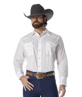 Wrangler mens Sport Western Basic Two Pocket Long Sleeve Snap button down shirts, White, Large Tall US