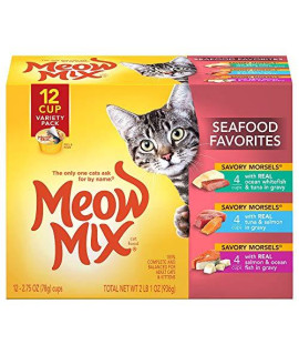 Meow Mix Seafood Favorites Wet Cat Food, Variety Pack, 2.75 Ounce Cup (Pack of 12)