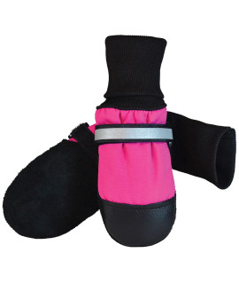 Muttluks Original Fleece-Lined Dog Boots - Warm, cozy Socks for Dogs, Puppies - Stretchy, Adjustable Pet Booties - Leather Soles, Reflective Straps - 4 Pack - Pink, Small