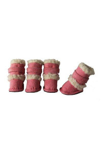 Duggz Snuggly Shearling Dog Boots in Pink and White Size: Large (3.3 x 2)