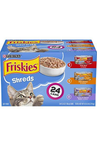 Purina Friskies Gravy Wet Cat Food Variety Pack, Shreds Beef, Chicken and Turkey & Cheese Dinner - (24) 5.5 oz. Cans (50000579198)