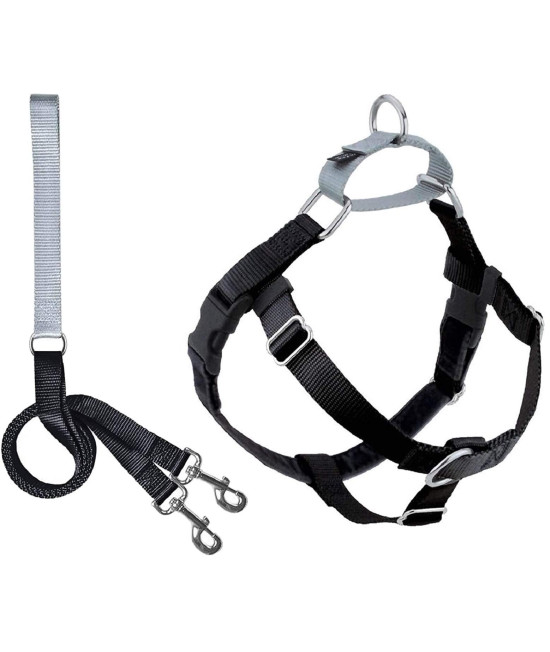 2 Hounds Design Freedom No Pull Dog Harness | Adjustable Gentle Comfortable Control for Easy Dog Walking |for Small Medium and Large Dogs | Made in USA | Leash Included | 1" LG Black