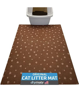 Drymate Cat Litter Mat, Traps Litter & Mess from Box, Keeps Floors Clean, Soft on Kitty Paws - Absorbent/Waterproof/Urine-Proof - Machine Washable, Durable (USA Made) (28 x 36) (Brown/Tan Paw)