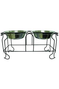 YML 10-Inch Wrought Iron Stand with Double Stainless Steel Feeder Bowls