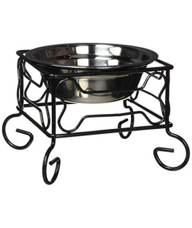 YML 5-Inch Wrought Iron Stand with Single Stainless Steel Feeder Bowl