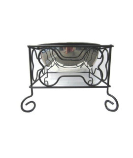 YML 7-Inch Wrought Iron Stand with Single Stainless Steel Bowl - Size: Medium (6.75 H x 8.25 W x 8.25 D)