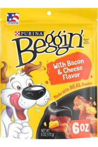 Purina Beggin Strips Dog Treats, Bacon & Cheese Flavor, Made with Real Bacon and Soft Texture, 6 OZ Pouch (Pack of 1)