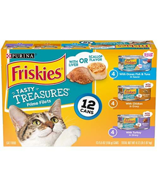 Purina Friskies Gravy Wet Cat Food Variety Pack, Tasty Treasures Prime Filets - (12) 5.5 oz. Cans